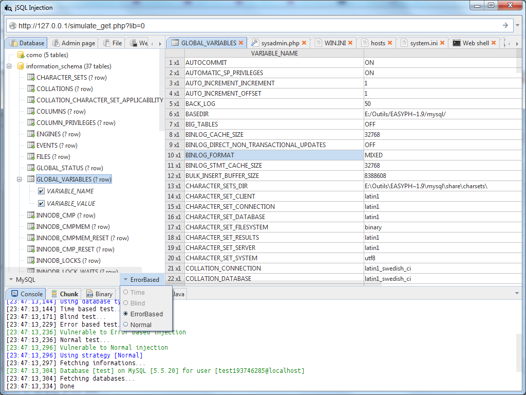 jSQL Injection screenshot